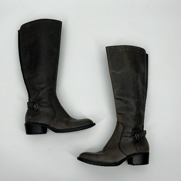 Born Helen gray taupe leather buckle tall riding equestrian heeled boots 5.5 - Picture 1 of 14